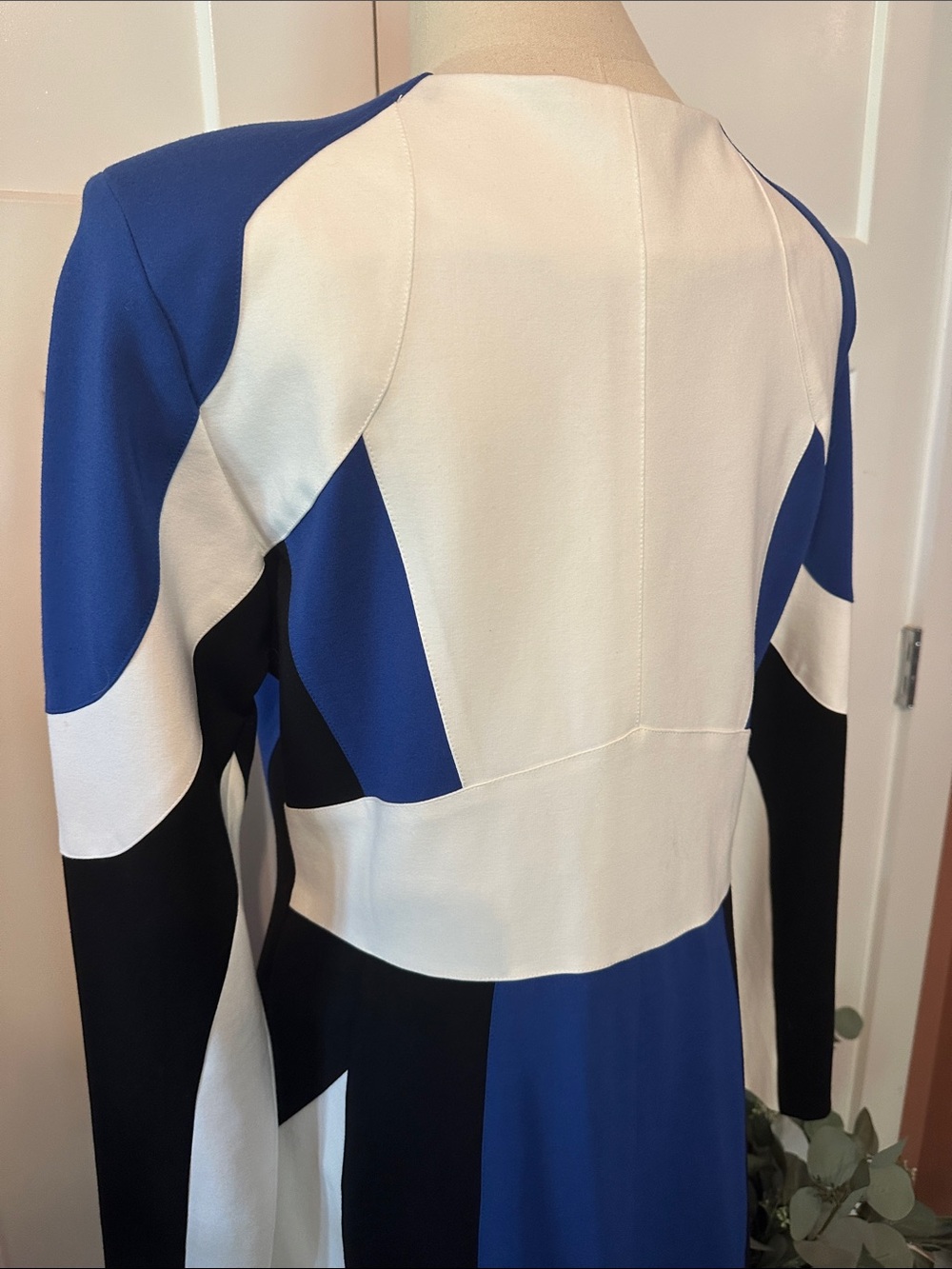 Karen Millen Moto Colorblock Ponte Biker Mini blue white black zipper 12 dress - Picture 8 of 11